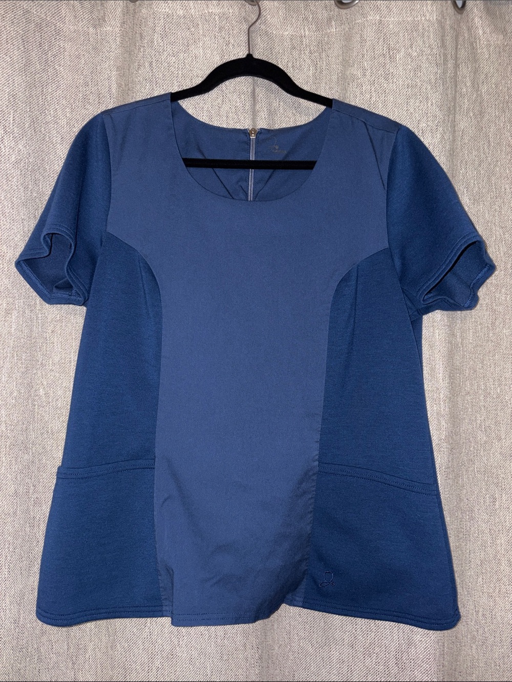 Jaanuu Navy mixed material Panel Short Sleeve scrub top style J96056C